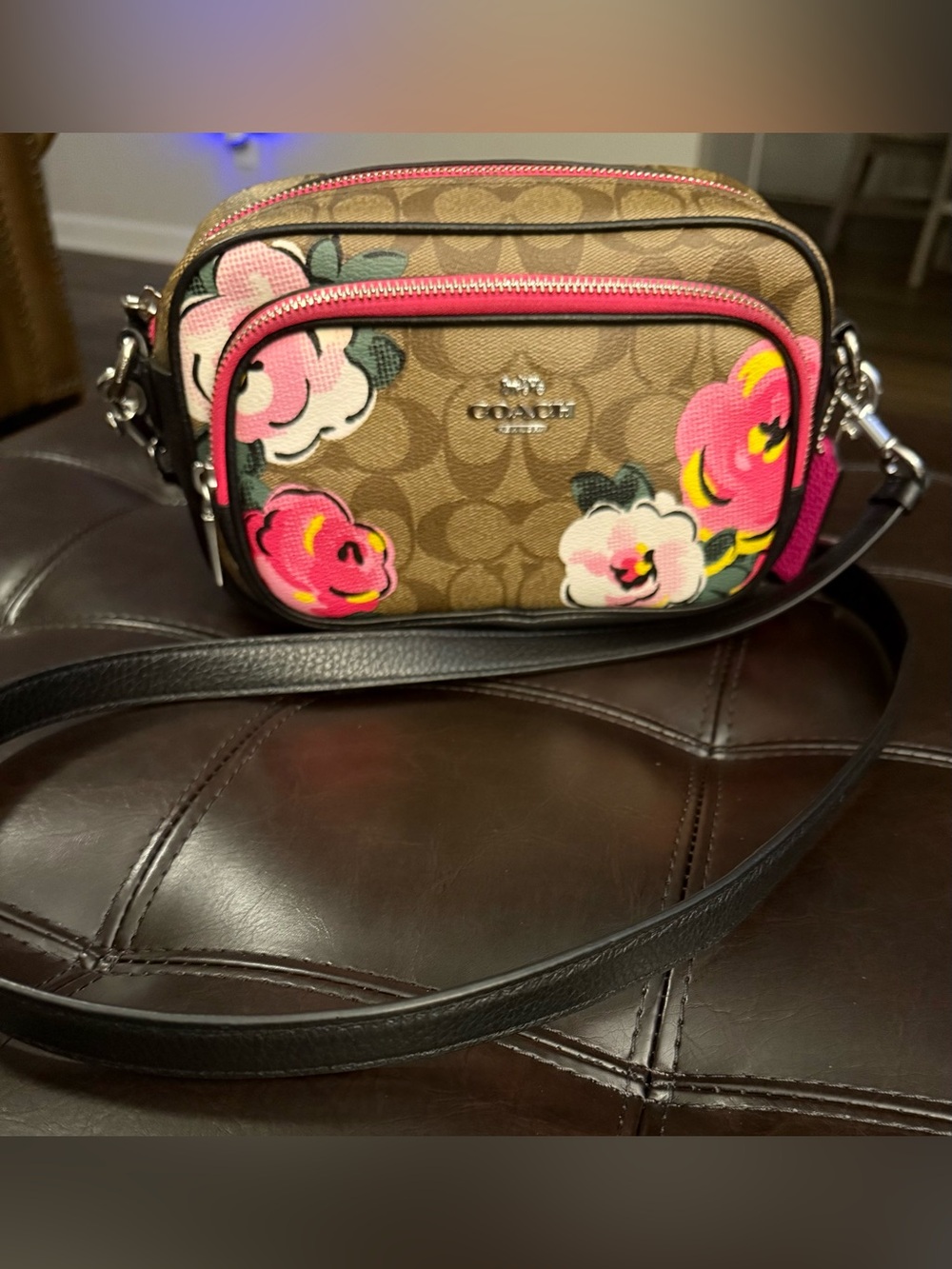 Authentic Coach Court Crossbody in Signature Canvass with Rose Print